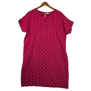 Old Navy Red Diamond Print Linen Blend Shift Dress Short Sleeve Size L Summer